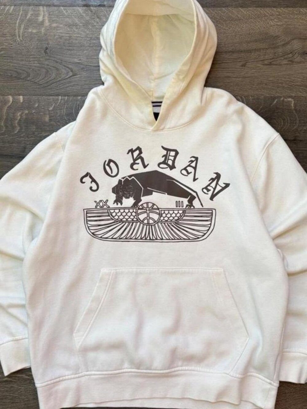 Air Jordan Artist Series White Hoodie with Limited Unique Black Graphic (L)